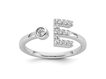 Picture of Rhodium Over 14K White Gold Lab Grown Diamond VS/SI GH, Initial E Adjustable Ring