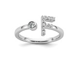 Rhodium Over 14K White Gold Lab Grown Diamond VS/SI GH, Initial F Adjustable Ring