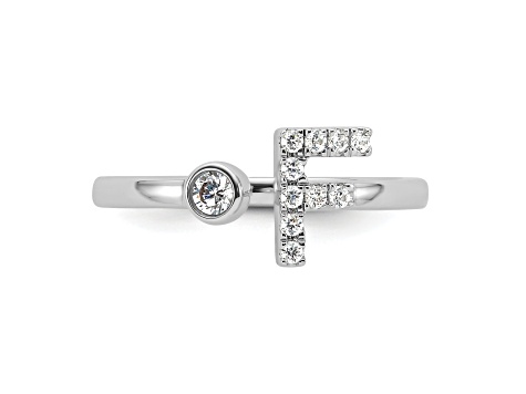 Rhodium Over 14K White Gold Lab Grown Diamond VS/SI GH, Initial F Adjustable Ring