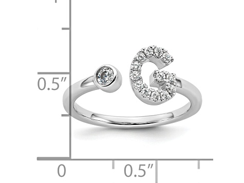 Rhodium Over 14K White Gold Lab Grown Diamond VS/SI GH, Initial G Adjustable Ring