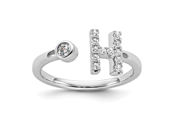 Picture of Rhodium Over 14K White Gold Lab Grown Diamond VS/SI GH, Initial H Adjustable Ring