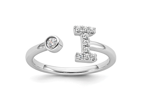 Rhodium Over 14K White Gold Lab Grown Diamond VS/SI GH, Initial I Adjustable Ring