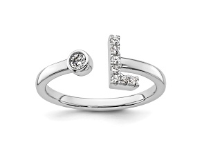 Rhodium Over 14K White Gold Lab Grown Diamond VS/SI GH, Initial L Adjustable Ring