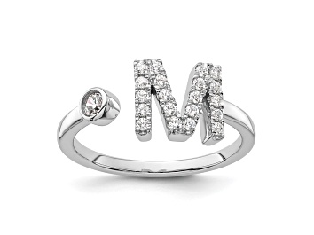 Picture of Rhodium Over 14K White Gold Lab Grown Diamond VS/SI GH, Initial M Adjustable Ring