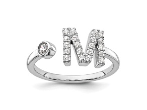 Rhodium Over 14K White Gold Lab Grown Diamond VS/SI GH, Initial M Adjustable Ring