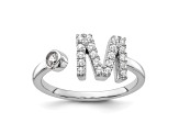 Rhodium Over 14K White Gold Lab Grown Diamond VS/SI GH, Initial M Adjustable Ring