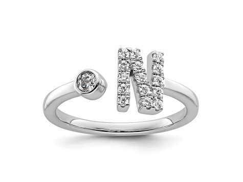 Rhodium Over 14K White Gold Lab Grown Diamond VS/SI GH, Initial N Adjustable Ring