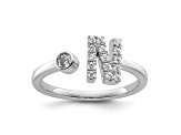 Rhodium Over 14K White Gold Lab Grown Diamond VS/SI GH, Initial N Adjustable Ring