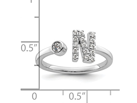 Rhodium Over 14K White Gold Lab Grown Diamond VS/SI GH, Initial N Adjustable Ring