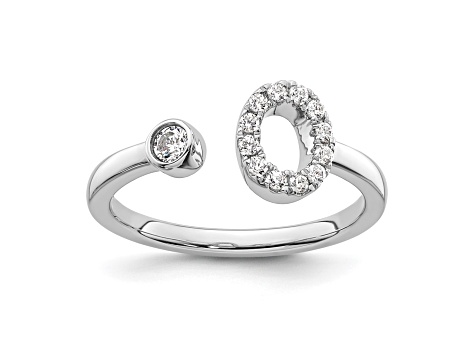 Rhodium Over 14K White Gold Lab Grown Diamond VS/SI GH, Initial O Adjustable Ring