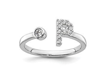 Picture of Rhodium Over 14K White Gold Lab Grown Diamond VS/SI GH, Initial P Adjustable Ring