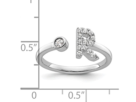 Rhodium Over 14K White Gold Lab Grown Diamond VS/SI GH, Initial R Adjustable Ring