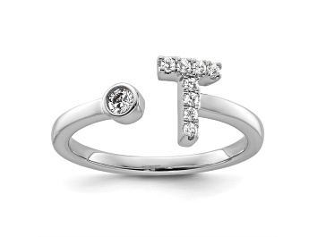 Picture of Rhodium Over 14K White Gold Lab Grown Diamond VS/SI GH, Initial T Adjustable Ring