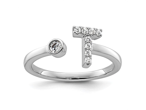 Rhodium Over 14K White Gold Lab Grown Diamond VS/SI GH, Initial T Adjustable Ring