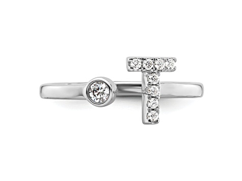 Rhodium Over 14K White Gold Lab Grown Diamond VS/SI GH, Initial T Adjustable Ring