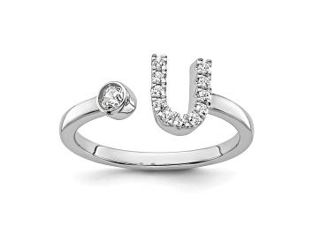 Picture of Rhodium Over 14K White Gold Lab Grown Diamond VS/SI GH, Initial U Adjustable Ring