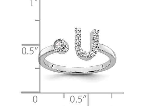 Rhodium Over 14K White Gold Lab Grown Diamond VS/SI GH, Initial U Adjustable Ring