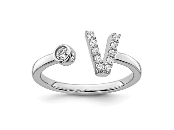 Picture of Rhodium Over 14K White Gold Lab Grown Diamond VS/SI GH, Initial V Adjustable Ring