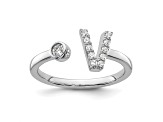 Rhodium Over 14K White Gold Lab Grown Diamond VS/SI GH, Initial V Adjustable Ring