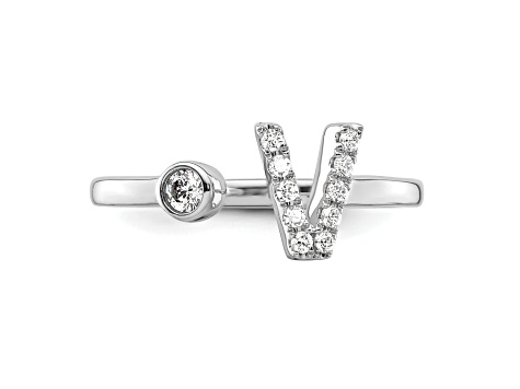 Rhodium Over 14K White Gold Lab Grown Diamond VS/SI GH, Initial V Adjustable Ring