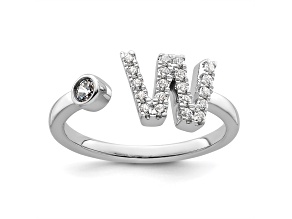 Rhodium Over 14K White Gold Lab Grown Diamond VS/SI GH, Initial W Adjustable Ring