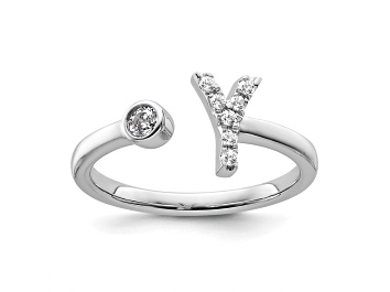 Picture of Rhodium Over 14K White Gold Lab Grown Diamond VS/SI GH, Initial Y Adjustable Ring