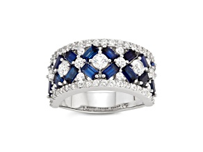 Lab Created Blue and White Sapphire Sterling Silver Statement Ring 4.07ctw