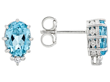 Picture of Judith Ripka 3.10ctw Swiss Blue Topaz and Bella Luce® Rhodium Over Sterling Silver Stud Earrings