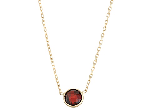 Round Garnet Solitaire 10K Yellow Gold Station Necklace 1.00ctw