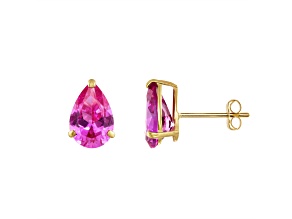 Lab Created Pink Sapphire 10K Yellow Gold Earrings 2.80ctw