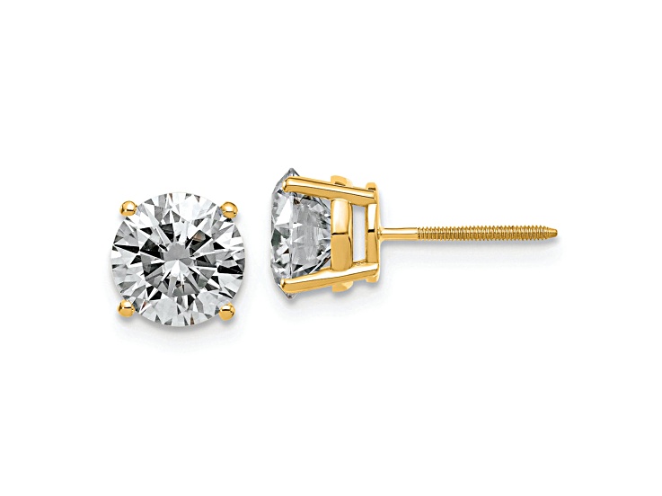 14K Yellow Gold 2.5ct. 7.0mm Round G H I True Light Moissanite Screwback Earrings