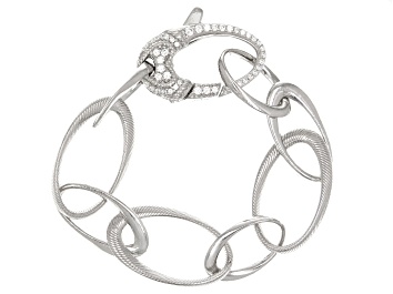 Picture of Judith Ripka Rhodium Over Sterling Silver Fancy Oval Link Bracelet