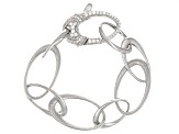 Judith Ripka Rhodium Over Sterling Silver Fancy Oval Link Bracelet