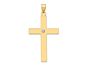 14k Yellow Gold Polished Diamond Cross Pendant
