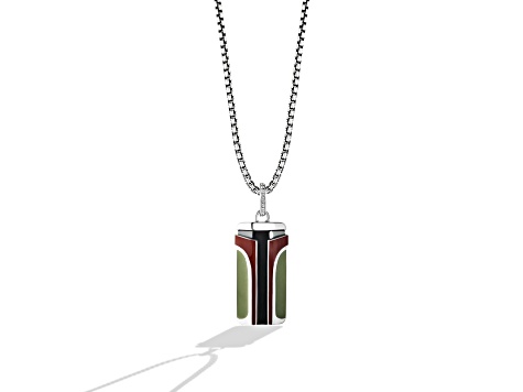 Star Wars™ Fine Jewelry Boba Fett™ White Diamond Accent Rhodium Over Silver With Enamel Pendant
