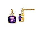 10k Yellow Gold 3.364ctw Checkerboard Amethyst February Birthstone and Diamond Stud Earrings