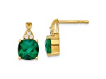 10k Yellow Gold 3.364ctw Checkerboard Lab Created Emerald Birthstone and Diamond Stud Earrings