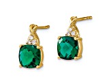 10k Yellow Gold 3.364ctw Checkerboard Lab Created Emerald Birthstone and Diamond Stud Earrings