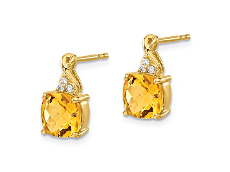 10k Yellow Gold 3.364ctw Checkerboard Citrine November Birthstone and Diamond Stud Earrings