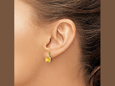 10k Yellow Gold 3.364ctw Checkerboard Citrine November Birthstone and Diamond Stud Earrings