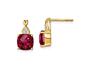 10k Yellow Gold 3.88ctw Checkerboard Lab Created Ruby July Birthstone and Diamond Stud Earrings