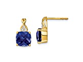10k Yellow Gold 3.364ctw Checkerboard Created Sapphire Birthstone and Diamond Stud Earrings