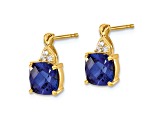 10k Yellow Gold 3.364ctw Checkerboard Created Sapphire Birthstone and Diamond Stud Earrings