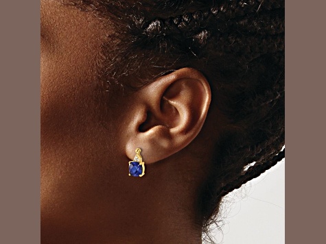 10k Yellow Gold 3.364ctw Checkerboard Created Sapphire Birthstone and Diamond Stud Earrings