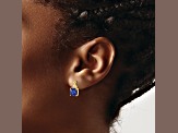 10k Yellow Gold 3.364ctw Checkerboard Created Sapphire Birthstone and Diamond Stud Earrings