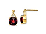 10k Yellow Gold 3.364ctw Checkerboard Red Garnet January Birthstone and Diamond Stud Earrings