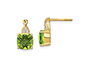 10k Yellow Gold 3.88ctw Checkerboard Green Peridot August Birthstone and Diamond Stud Earrings