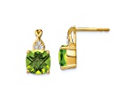 10k Yellow Gold 3.88ctw Checkerboard Green Peridot August Birthstone and Diamond Stud Earrings