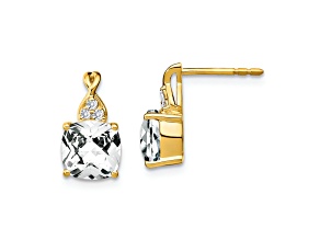 10k Yellow Gold 3.364ctw Checkerboard White Topaz April Birthstone and Diamond Stud Earrings
