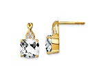 10k Yellow Gold 3.364ctw Checkerboard White Topaz April Birthstone and Diamond Stud Earrings